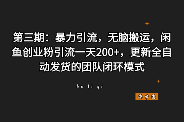 第三期：暴力引流，无脑搬运，闲鱼创业粉引流一天200+，更新全自动发货的团队闭环模式-苦力岂-创业笔记